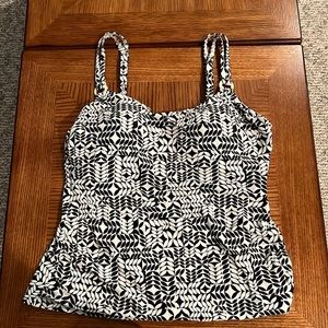 Tankini top with built in bra and gathered sides